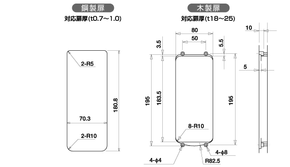 電子錠・テンキーロック取付け穴寸法図