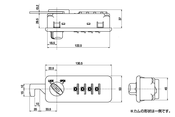 数字合わせ錠　NWシリーズの参考サイズ